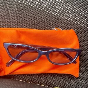 Sky Navy Cat-Eye Glasses with Bright Orange Case